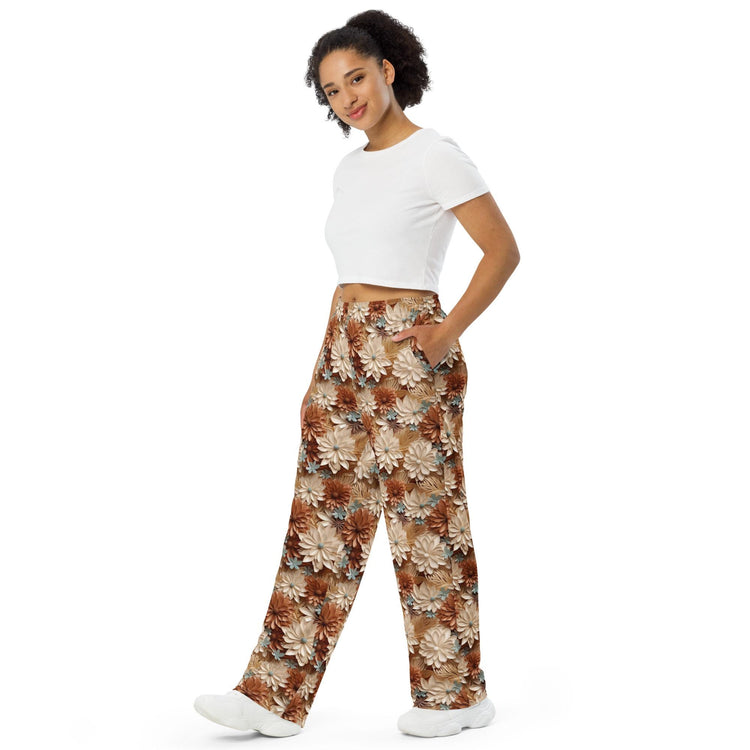 All-Over Floral Print Wide-Leg Pants – Stylish & Comfortable Women&