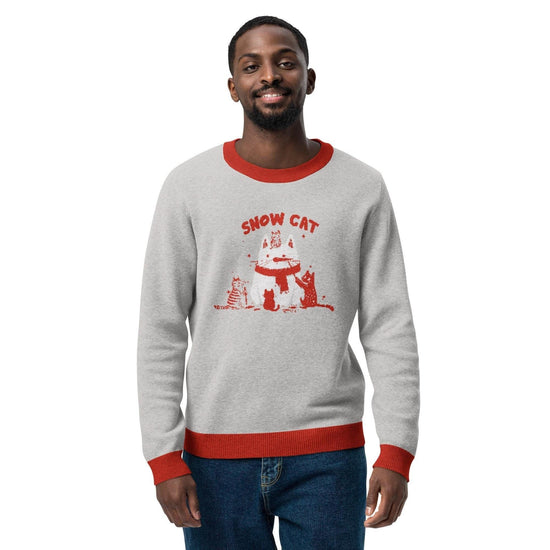 Festive Knitted Christmas Fun Cat Design Crew Neck Sweater – Purrfect Holiday Style