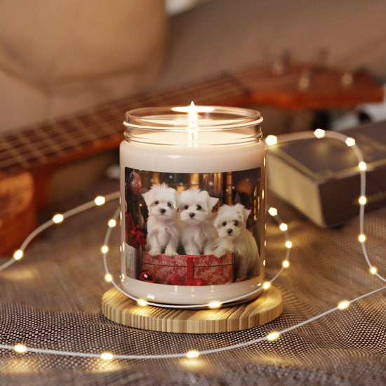 Scented Candle, Xmas Maltese Design - Cinnamon Scented 9oz, Puppy Love - Best Selling Home Decor Gift, Christmas Holiday Candle, Festive