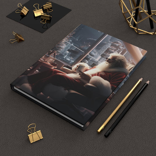 Santa Hardcover Journal Matte, Christmas Holiday XMAS Daily Diary Notebook, Personal Journal Gift Stocking Stuffer