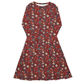 Chinoiserie All-Over Print Long Sleeve Midi Dress – Elegant Bohemian Chic Fashion