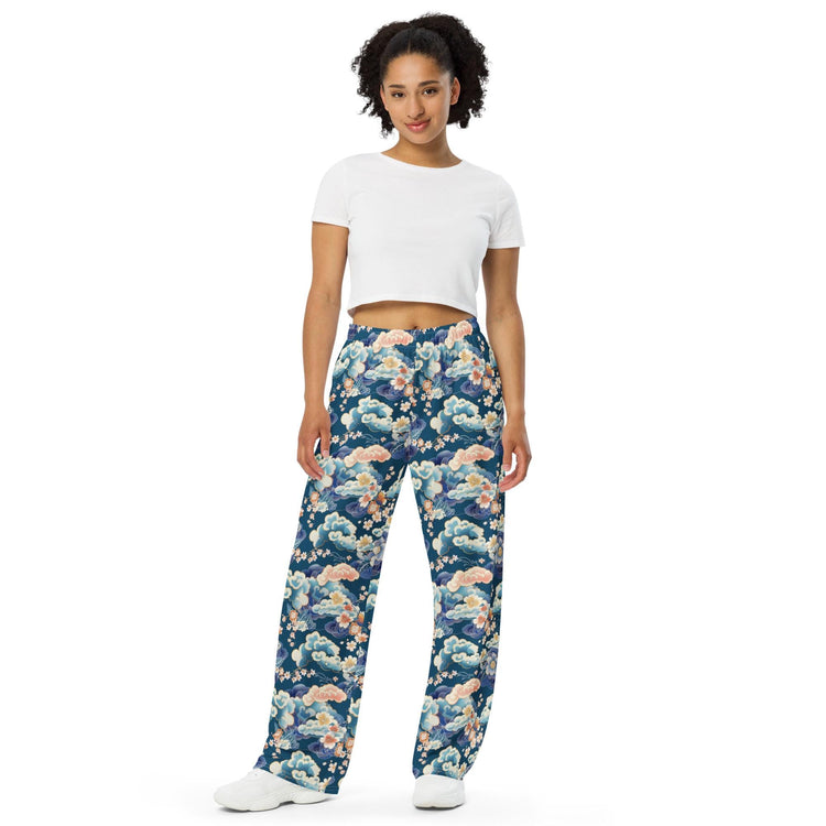Chinoiserie Delight: Unisex Wide-Leg Relaxed Style Pants – All-Over Print