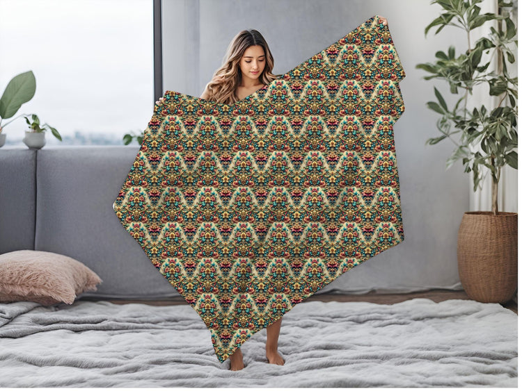 Victorian Floral Velveteen Blanket, Cozy Plush Throw for Home Decor, Floral Pattern Print, Warm Sofa Blanket, Bedding Gift Idea