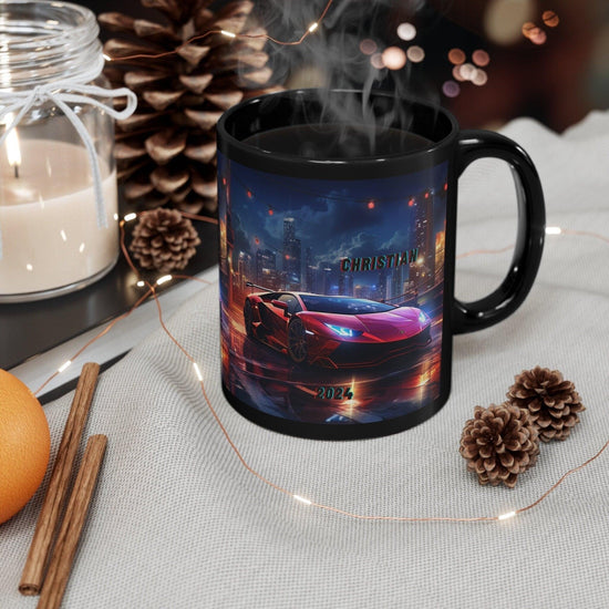 11oz Black Mug, Personalized red Lamborghini stylish designer coffee tea cup great for sports car lover