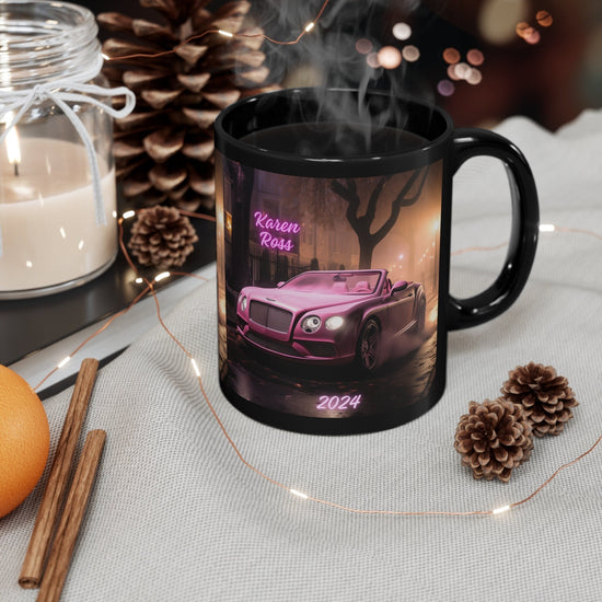 11oz Black Mug, Personalized Mug, Luxury mug, Pink Bentley, Portrait of a Bentley, Luxury pink car, gift for daughter, Gift for Wife