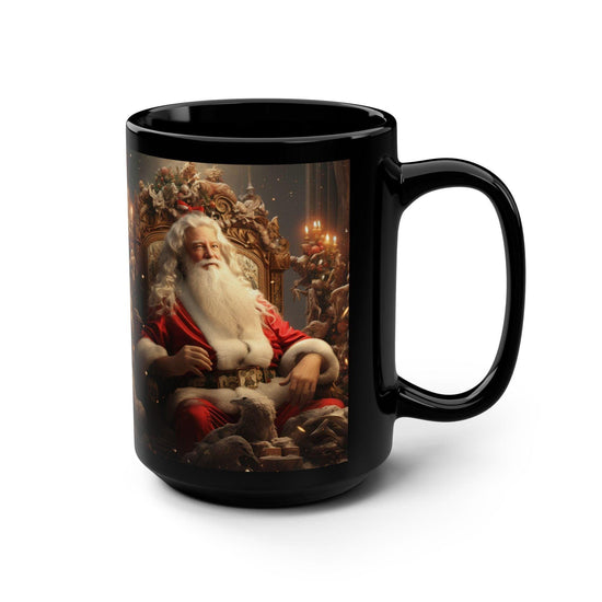 Realistic Santa Black Mug 15oz, Santa Claus Holiday Gift, Unique Kitchen Decor, Housewarming Gift, Stocking Stuffer, Teacher & Aunt Gift