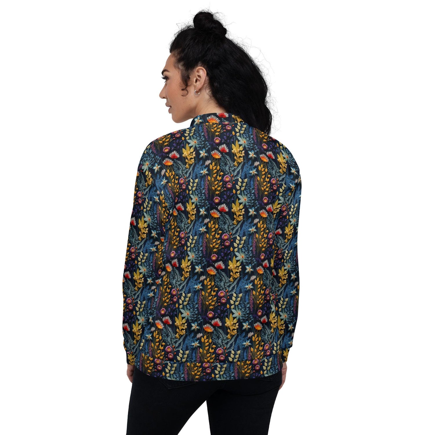 Unique Floral Pattern Stylish Bomber Jacket – All-Over Print 3D Threaded Design, Casual & Evening Wear, Trendy Floral Bomber, Perfect Gift