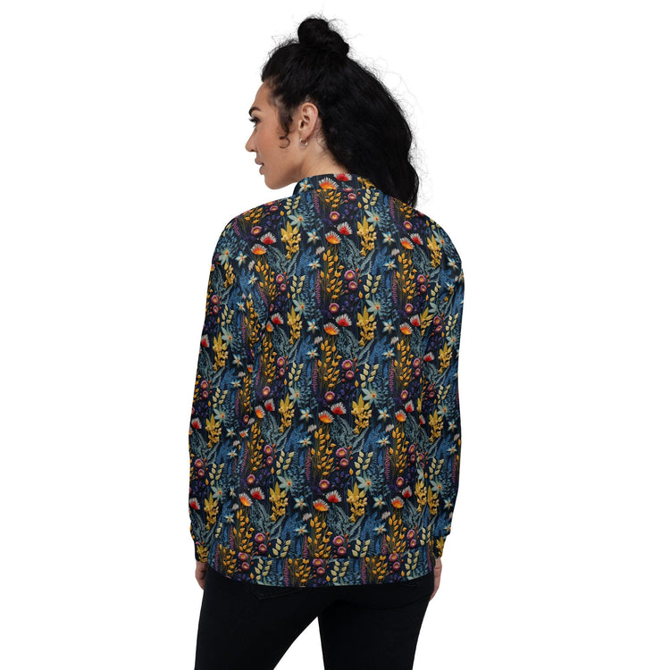 Unique Floral Pattern Stylish Bomber Jacket – All-Over Print 3D Threaded Design, Casual & Evening Wear, Trendy Floral Bomber, Perfect Gift
