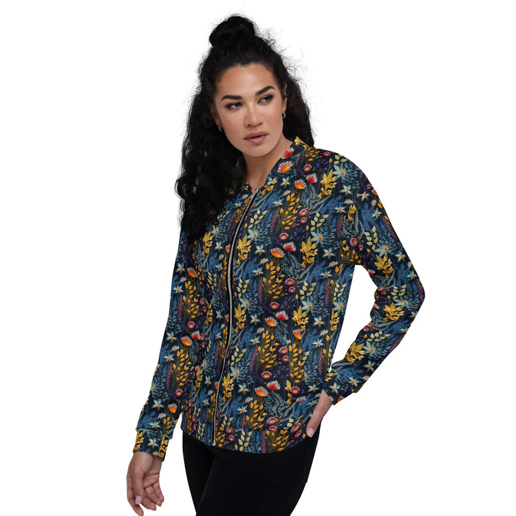 Unique Floral Pattern Stylish Bomber Jacket – All-Over Print 3D Threaded Design, Casual & Evening Wear, Trendy Floral Bomber, Perfect Gift
