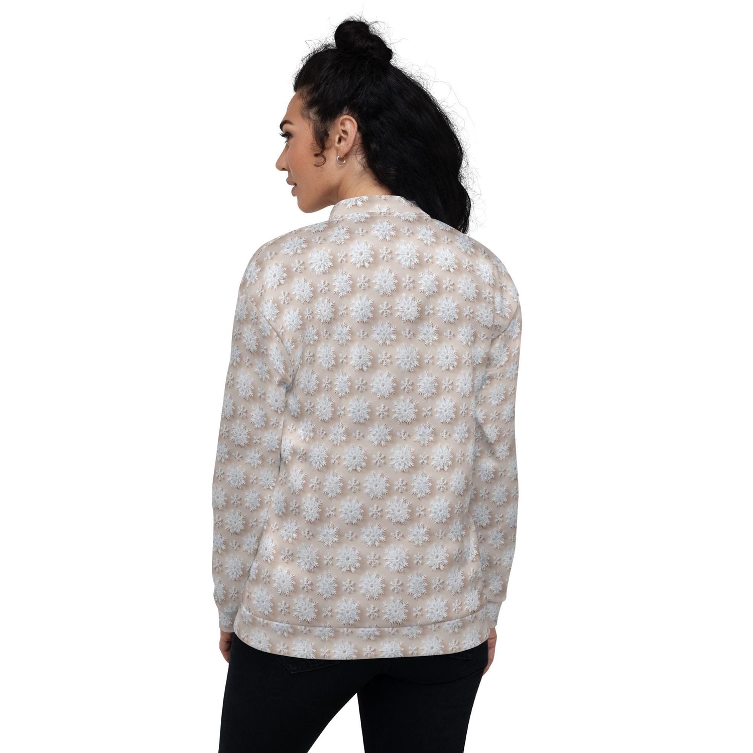 Luxury White Christmas Snowflake Designer Bomber Jacket - Festive Winter Fashion Statement for Women