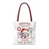 Personalized North Pole Tote Bag, Holiday Gift, Christmas Shopping Bag, Snowman Design, Festive Reusable Shopper