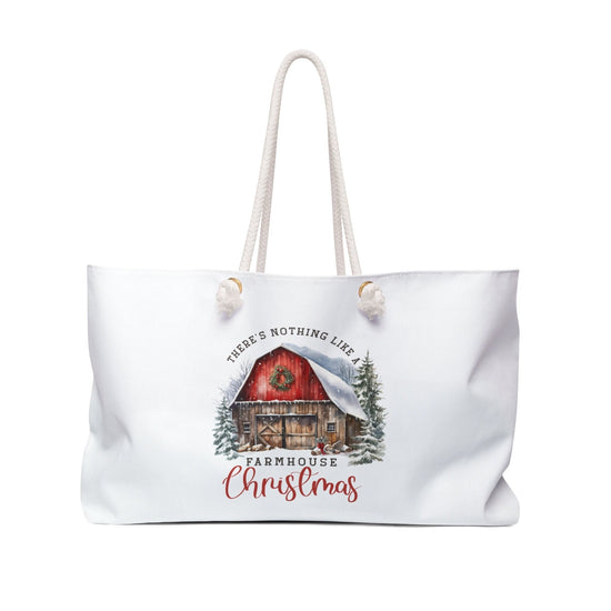 Farm House Xmas Weekender Bag - Large Tote, Personal Holiday, Country Style, Carry on, Oversized, Farmhouse Tote