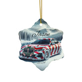 Personalized Holiday Car Ornament, Custom Double-Sided Ceramic Christmas Bauble, Festive Home Decor, BMW Lover Gift, Winter Keepsake
