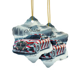 Personalized Holiday Car Ornament, Custom Double-Sided Ceramic Christmas Bauble, Festive Home Decor, BMW Lover Gift, Winter Keepsake