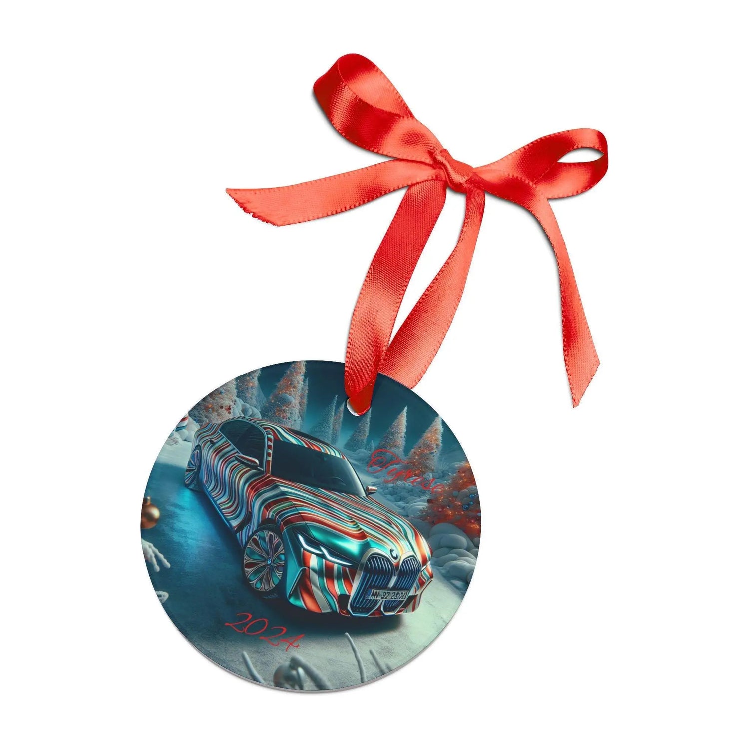 Colorful Car Acrylic Ornament with Ribbon, Festive BMW Christmas Decor, Holiday Gift, Unique Tree Decoration, 2024 Keepsake The Aurora Touch