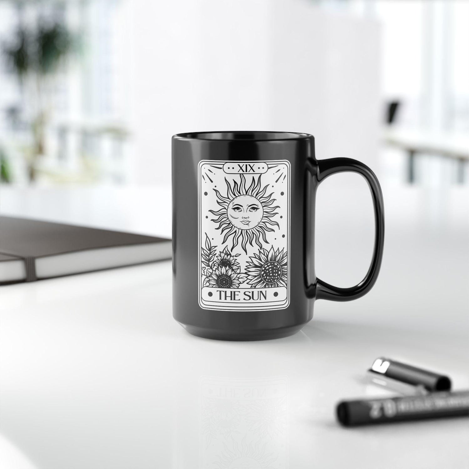 Celestial Black Mug - The Sun Tarot Card Coffee Cup, Mystical Psychic Gift, 11oz 15oz Mug, Tarot Card Readings, Mystic Drinking Cup