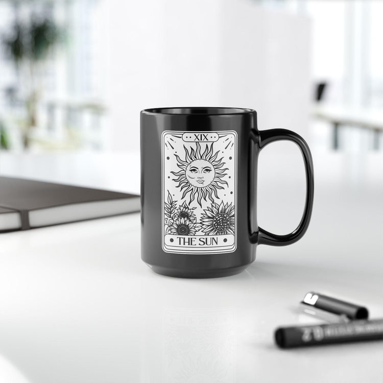 Celestial Black Mug - The Sun Tarot Card Coffee Cup, Mystical Psychic Gift, 11oz 15oz Mug, Tarot Card Readings, Mystic Drinking Cup