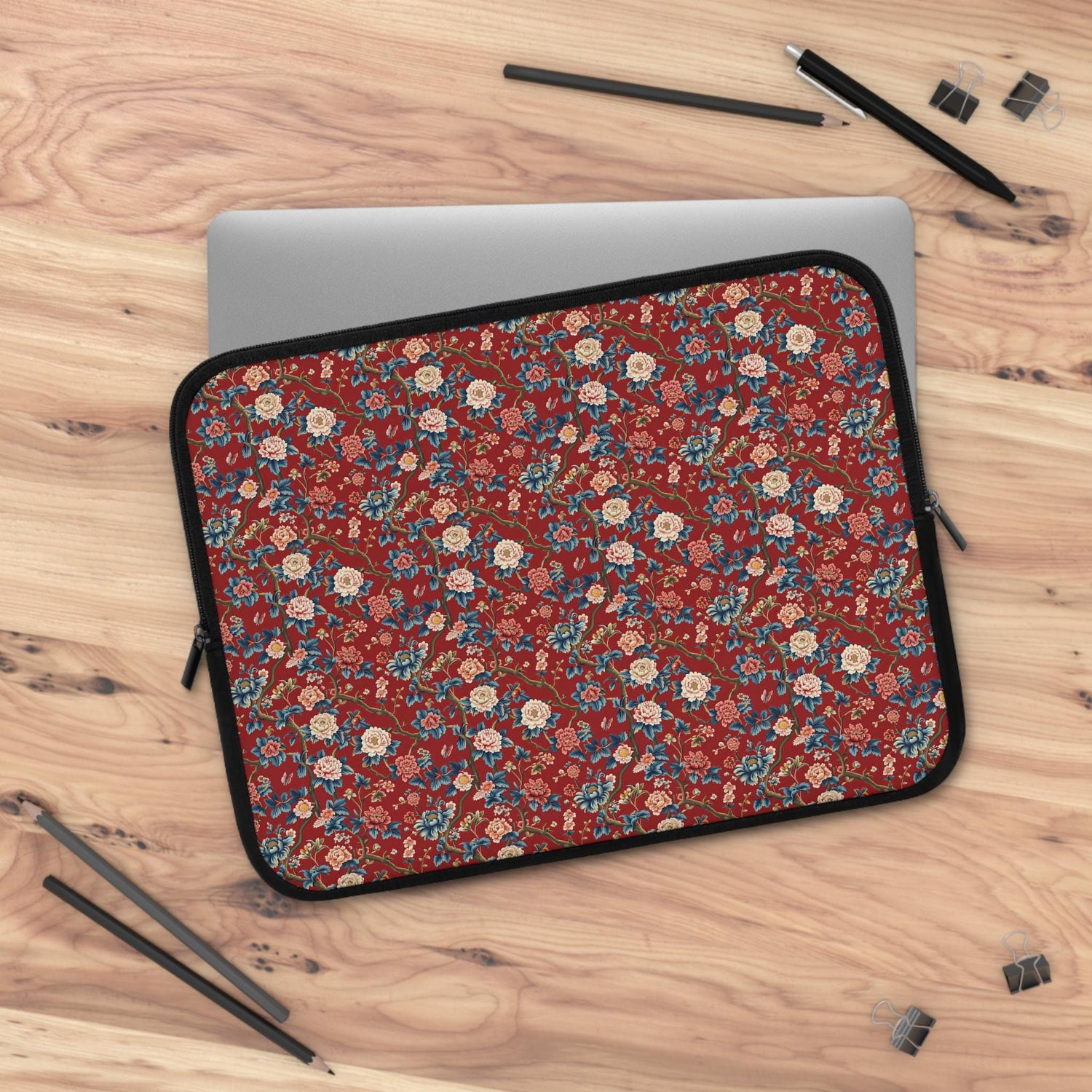 Bohemian Floral Laptop Sleeve, Chinioise Stylish Tech Organizer, Gift for Students, Work & Travel Accessory, Computer Case
