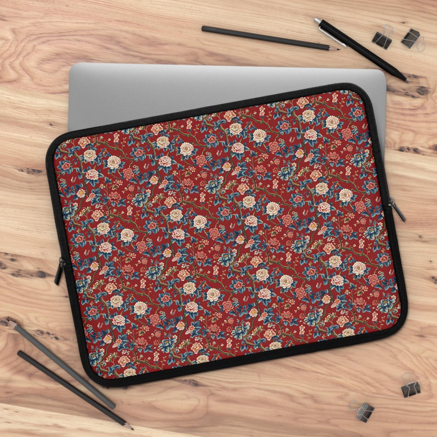 Bohemian Floral Laptop Sleeve, Chinioise Stylish Tech Organizer, Gift for Students, Work & Travel Accessory, Computer Case