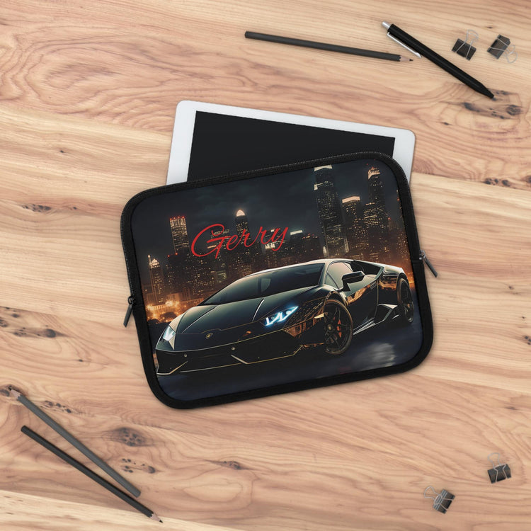 Personalized Car Lover Laptop Sleeve, Cool Tech Accessory, Perfect Gift for Him, Black Lamborghini, Car Enthusiast