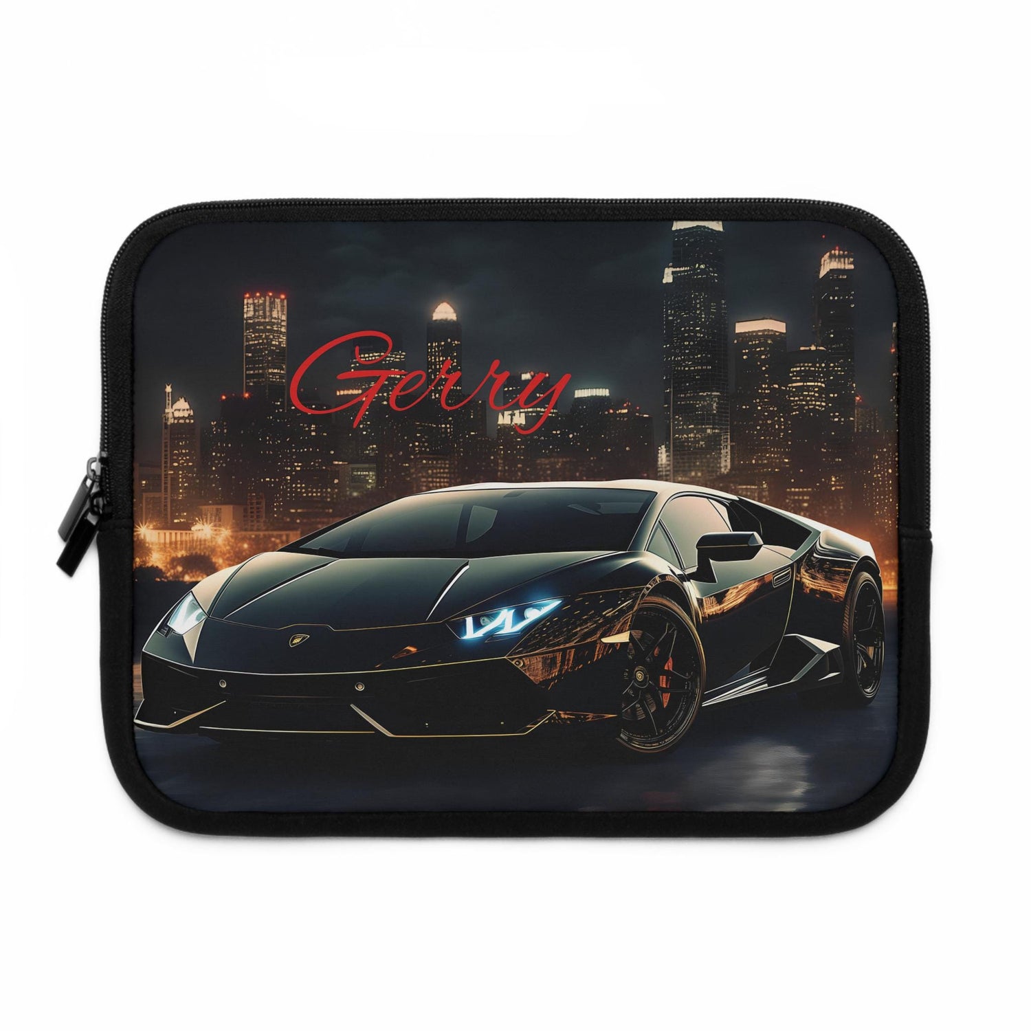 Personalized Car Lover Laptop Sleeve, Cool Tech Accessory, Perfect Gift for Him, Black Lamborghini, Car Enthusiast