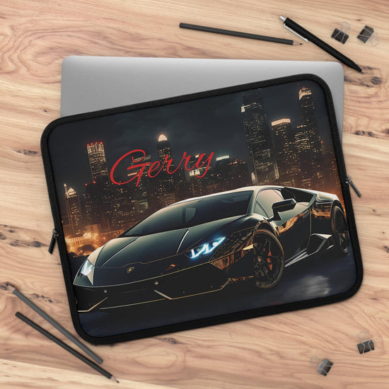 Personalized Car Lover Laptop Sleeve, Cool Tech Accessory, Perfect Gift for Him, Black Lamborghini, Car Enthusiast