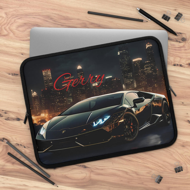 Personalized Car Lover Laptop Sleeve, Cool Tech Accessory, Perfect Gift for Him, Black Lamborghini, Car Enthusiast