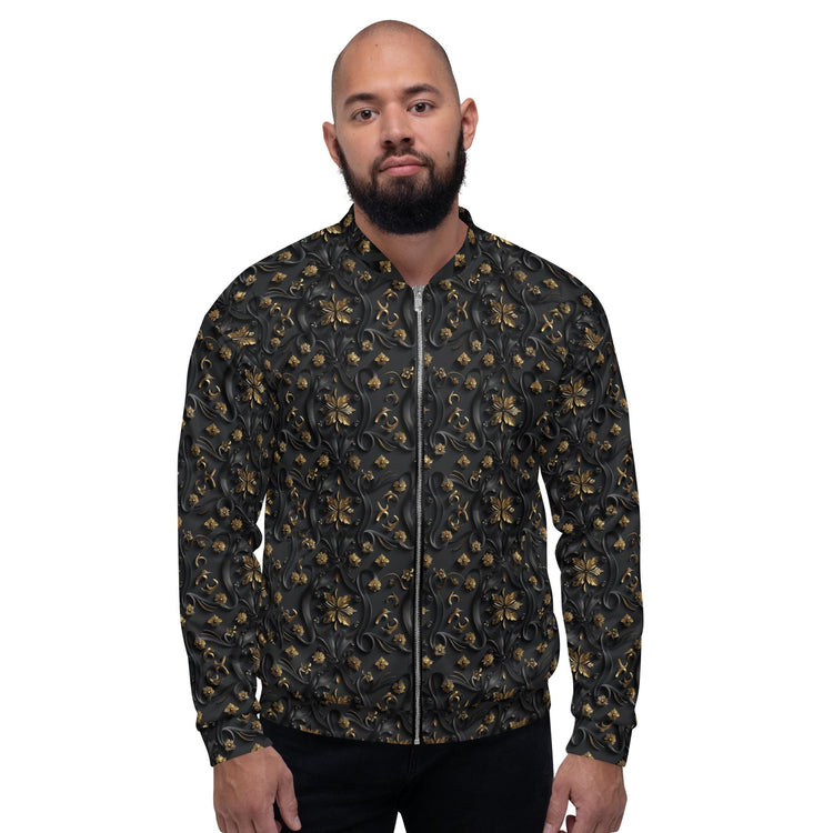 Exclusive 3D Black Gold Bomber Jacket for Men - Unique Design, Luxury Streetwear, Custom Fashion, Statement Outerwear