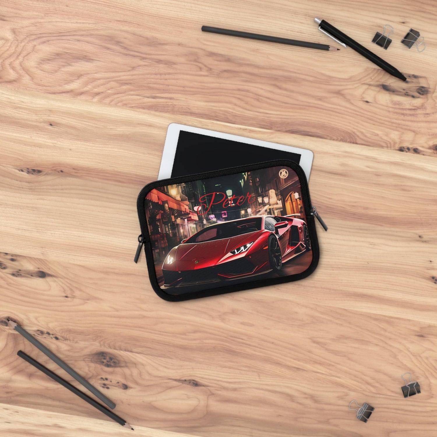 Sports Car Laptop Sleeve - Personalized Tech Case, Gift for Car Lovers, Custom Laptop Bag, Unique Present for Him, Red Lamborghini Design