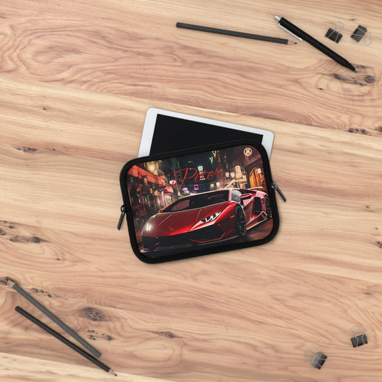 Sports Car Laptop Sleeve - Personalized Tech Case, Gift for Car Lovers, Custom Laptop Bag, Unique Present for Him, Red Lamborghini Design