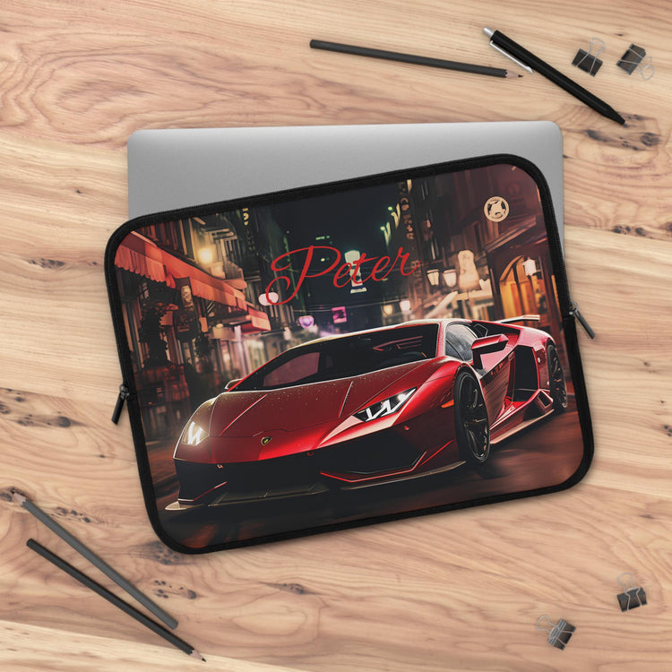 Sports Car Laptop Sleeve - Personalized Tech Case, Gift for Car Lovers, Custom Laptop Bag, Unique Present for Him, Red Lamborghini Design
