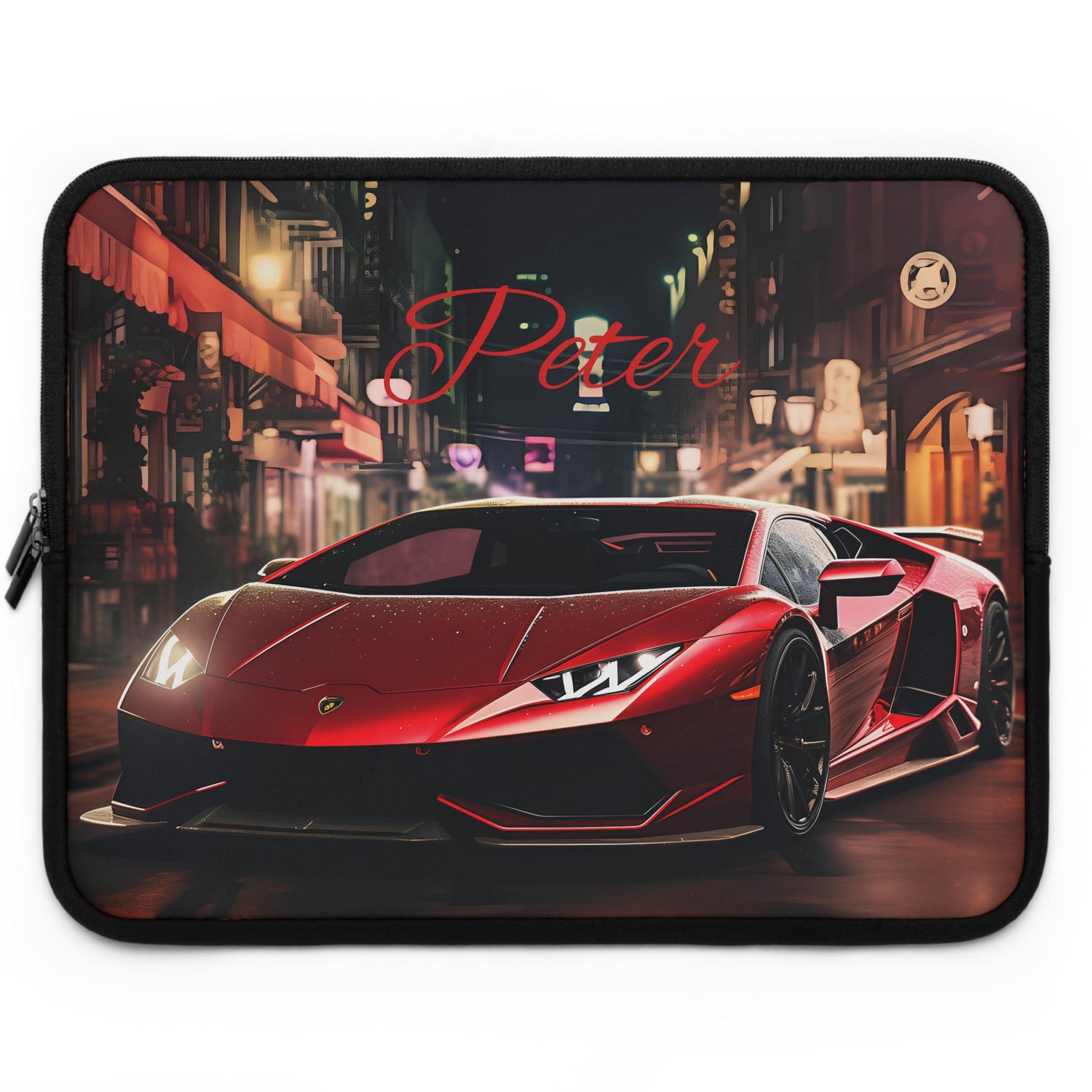 Sports Car Laptop Sleeve - Personalized Tech Case, Gift for Car Lovers, Custom Laptop Bag, Unique Present for Him, Red Lamborghini Design