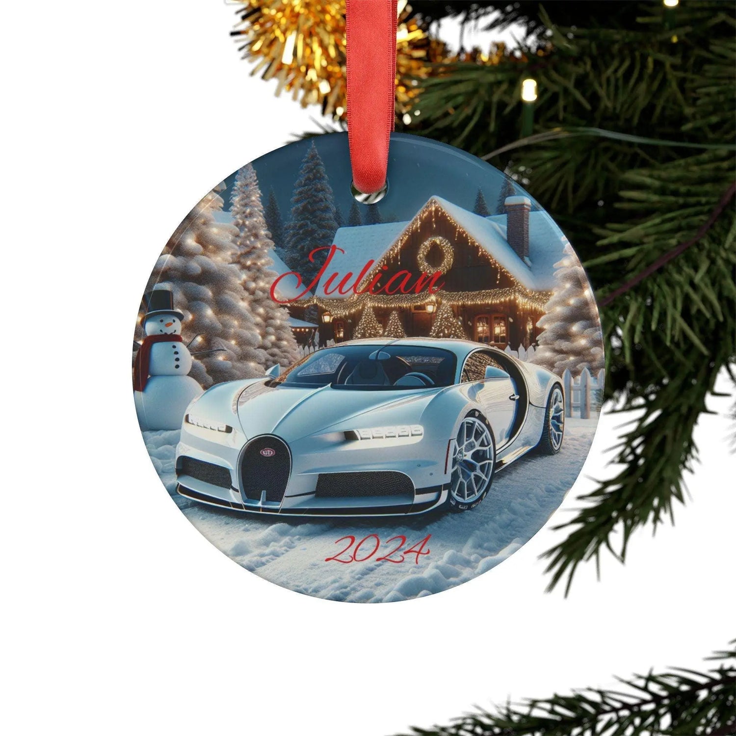 Personalized Bugatti Christmas Ornament, Custom Holiday Decor, Keepsake Gift for Car Lovers, Unique Tree Decoration, 2024 Memory The Aurora Touch