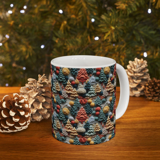 Whimsical Holiday Ceramic Mug | Colorful Christmas Tree Design | Cozy Gift for Coffee Lovers, Tea Time, Hot Chocolate, Winter Decor
