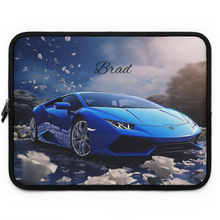 Personalized Car Lover Laptop Sleeve - Automotive Gift, Custom Tech Case, Stylish Computer Bag, Unique Present for Him, Blue Lamborghini