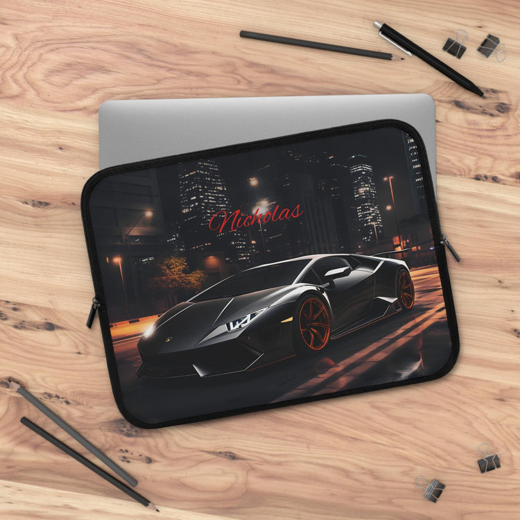 Personalized Black Lamborghini Laptop Sleeve, Custom Tech Case, Gamer Gift, Online Class Accessory, Back to School
