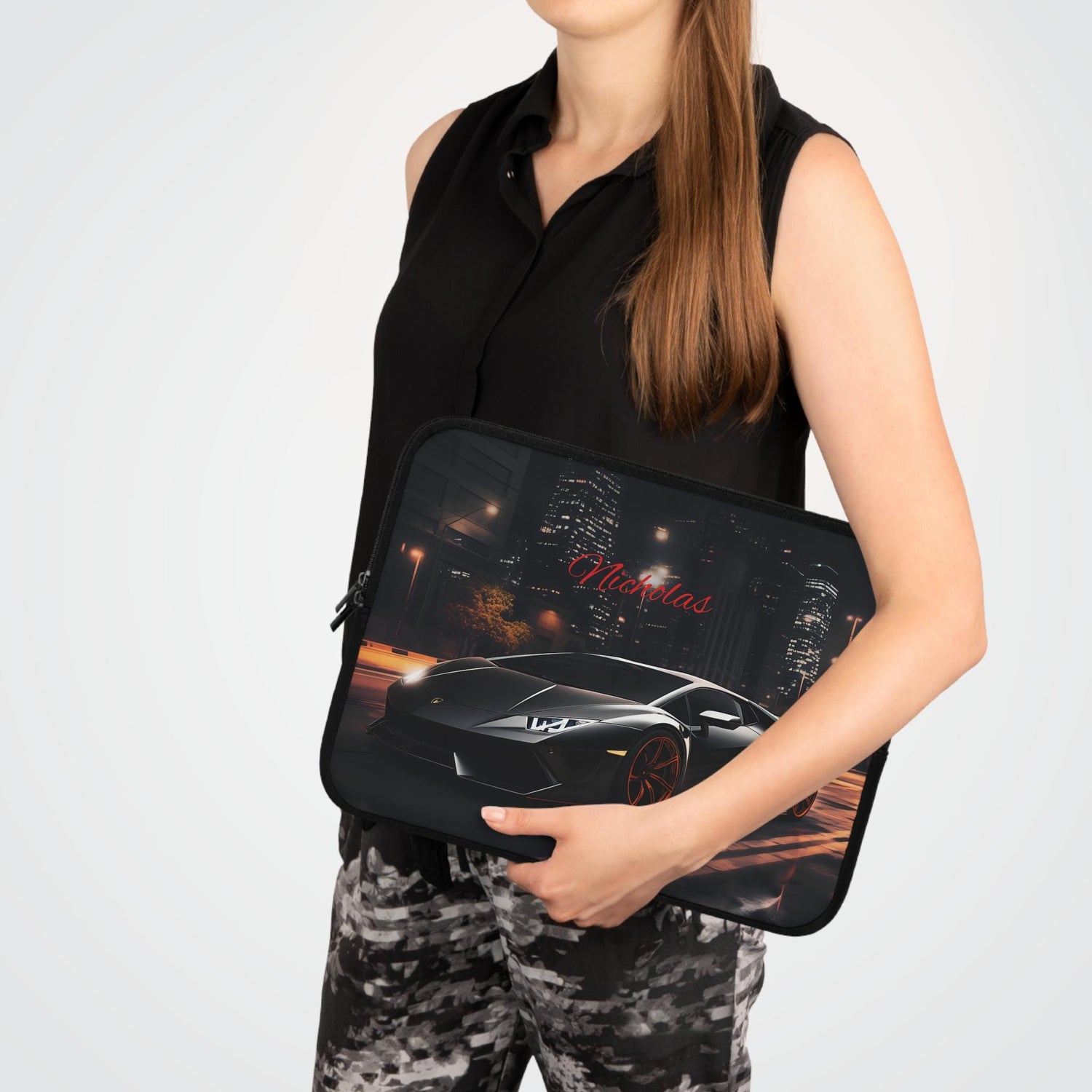 Personalized Black Lamborghini Laptop Sleeve, Custom Tech Case, Gamer Gift, Online Class Accessory, Back to School