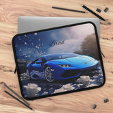 Personalized Car Lover Laptop Sleeve - Automotive Gift, Custom Tech Case, Stylish Computer Bag, Unique Present for Him, Blue Lamborghini