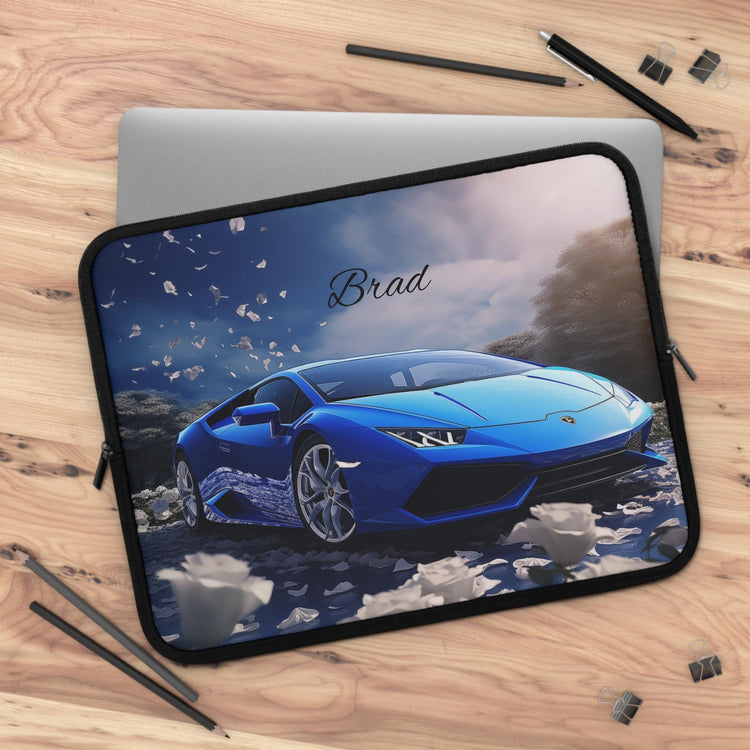 Personalized Car Lover Laptop Sleeve - Automotive Gift, Custom Tech Case, Stylish Computer Bag, Unique Present for Him, Blue Lamborghini