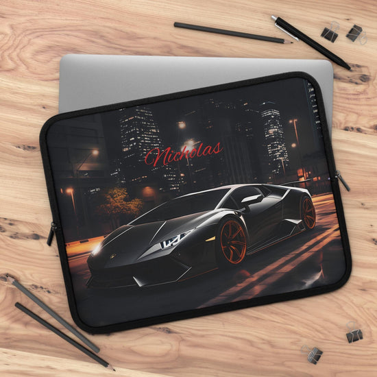 Personalized Black Lamborghini Laptop Sleeve, Custom Tech Case, Gamer Gift, Online Class Accessory, Back to School