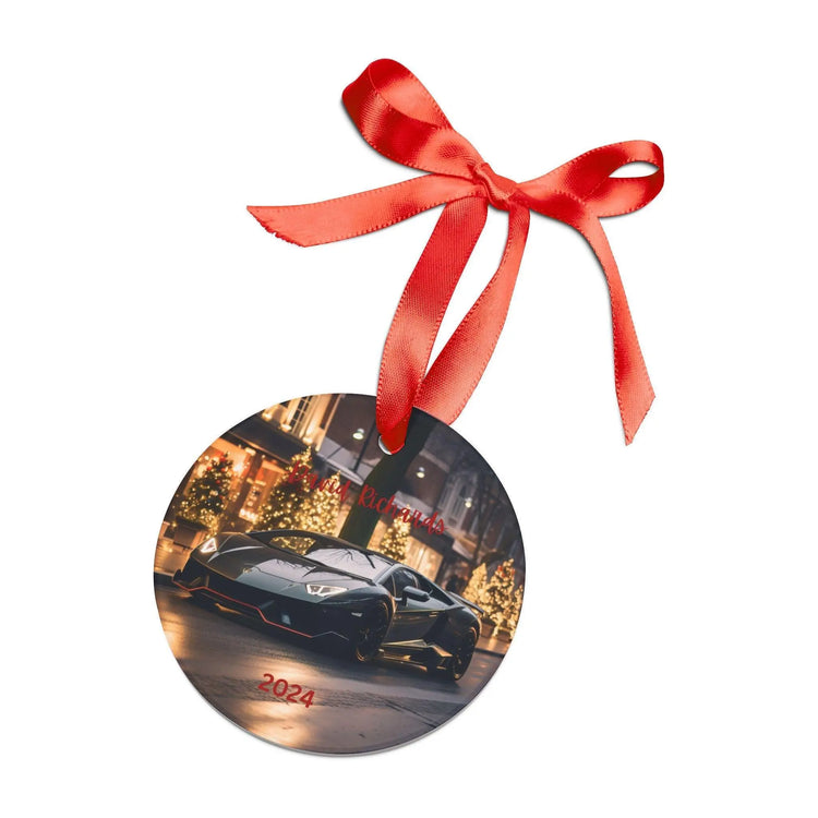 Personalized Car Lover Ornament, Christmas Decoration, Custom Gift for Him, Holiday Keepsake, Auto Enthusiast Decor, Black Lamborghini The Aurora Touch