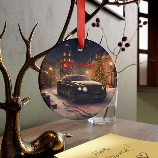 Personalized Acrylic Ornament, Holiday Decor, Custom Car Ornament, Christmas Gift, Keepsake Decoration, Winter Wonderland, Black Bentley