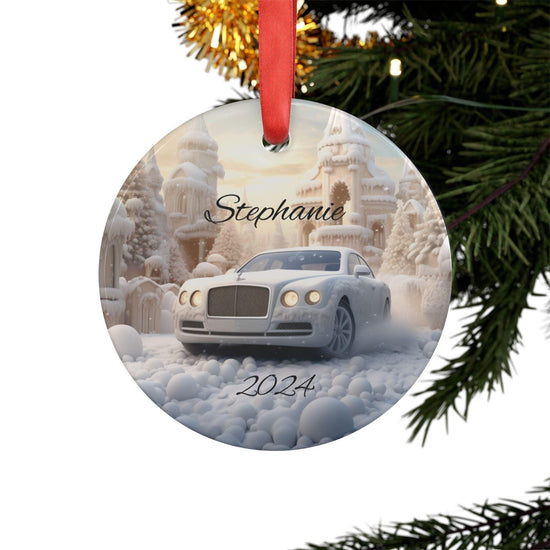 Adorno acrílico personalizado para coche de invierno, decoración navideña personalizada, regalo navideño único, decoración de invierno, Bentley blanco