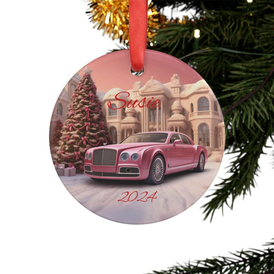 Personalized Acrylic Ornament, Pink Car Holiday Ornament, Custom Christmas Decor, Unique Gift for Her, Pink Rolls Royce, Vintage