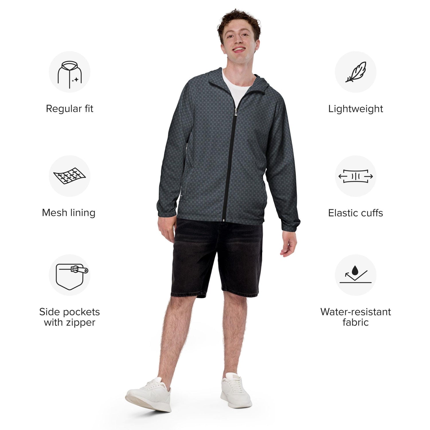 Men’s Geometric Windbreaker Jacket – Casual & Stylish Lightweight Jacket for All Seasons