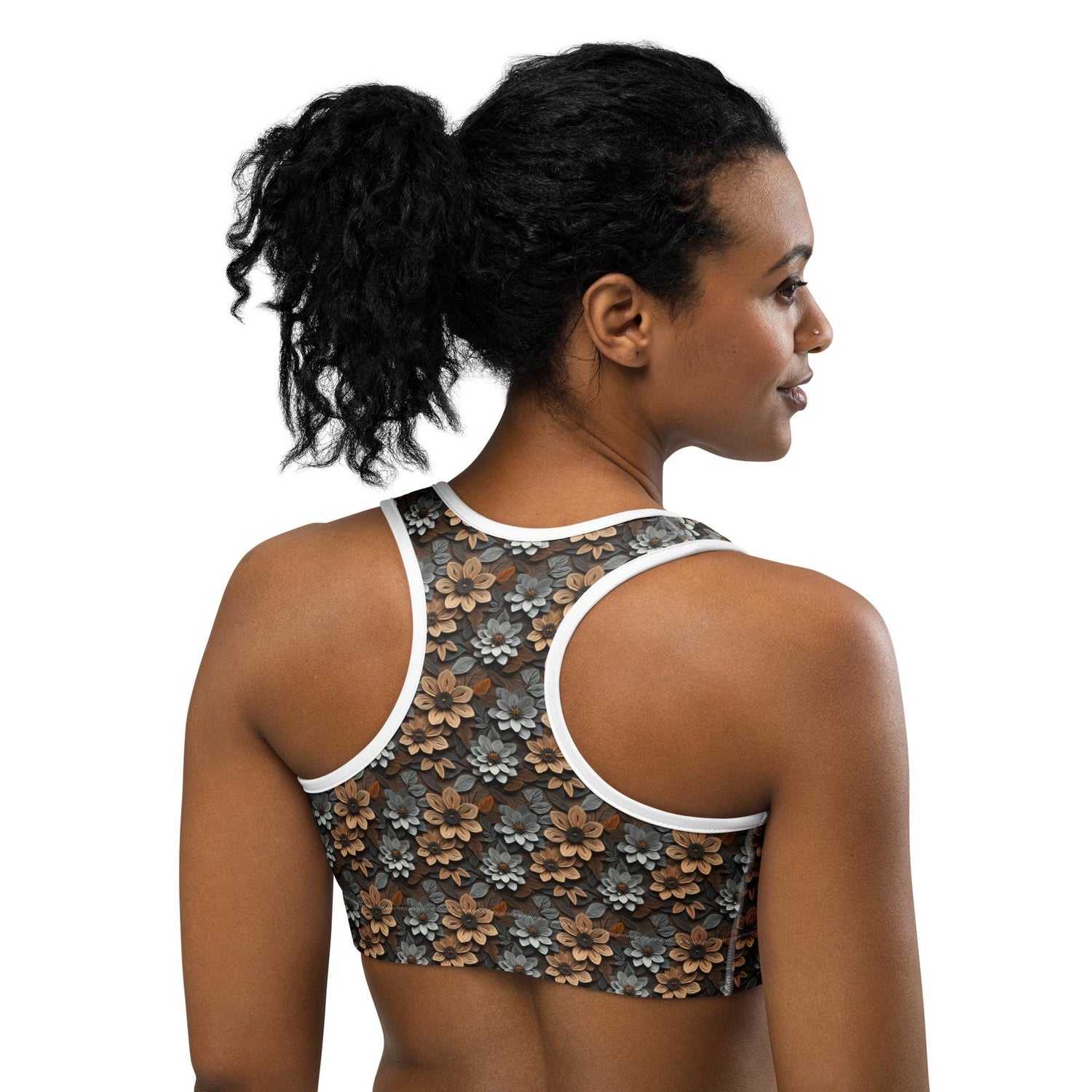 Floral All-Over Print Stylish Sports Bra – Comfortable & Trendy Activewear for Every Workout