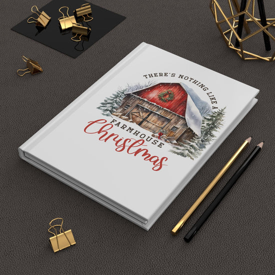 Farmhouse Xmas Hardcover Journal Matte, Holiday Notebook, Daily Writer&