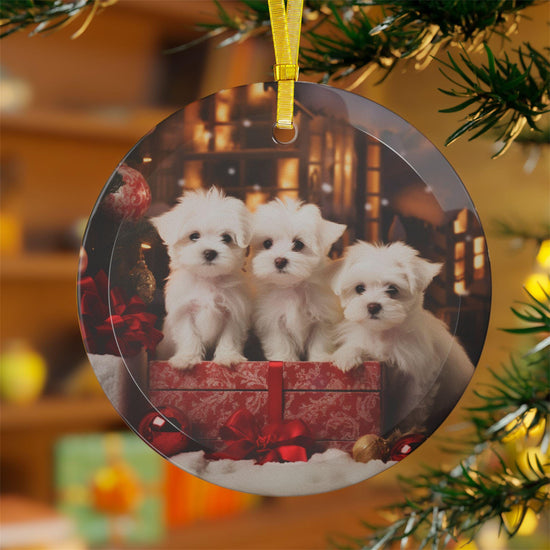 Glass Ornaments, Maltese Puppy ornament, Tree ornaments, Holiday Home Decor, Christmas ornaments, Holiday gift