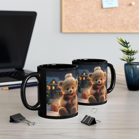 Adorable Holiday Bear 11oz Black Coffee Mug - Best Gift for Christmas, Housewarming, or Gift Exchange