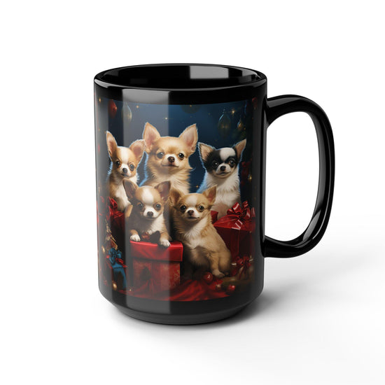 Black Mug, 15oz, Puppy Mug, Holiday Mug, Xmas tree, Puppy Art, Coffee Mug, Pet Lover Mug, Xmas Novelty Mug, Best Gift, Office Mug